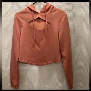 Buff Bunny Cropped Hoodie Cut Out Pink Sweatshirt Size Large